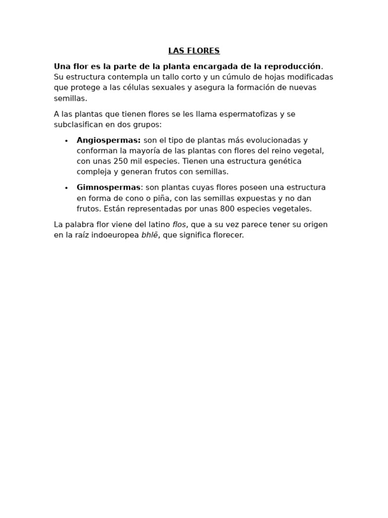 Estructura y clasificación de las flores | PDF