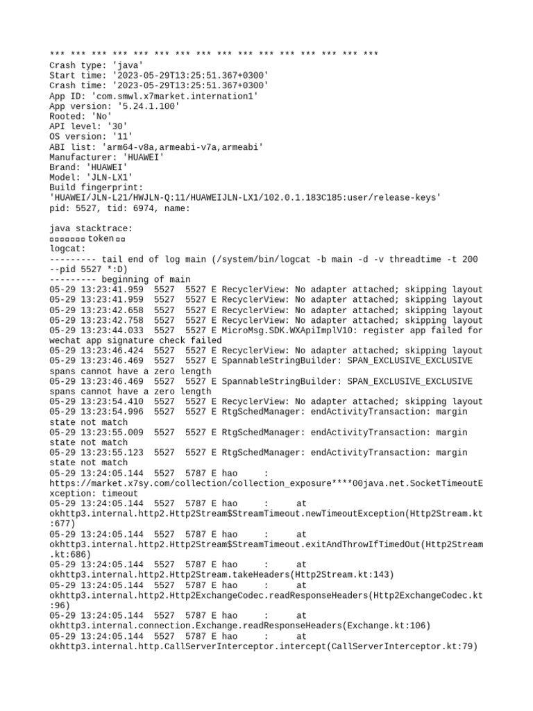 Java Crash Report for X7Market App | PDF | Java (Programming Language ...