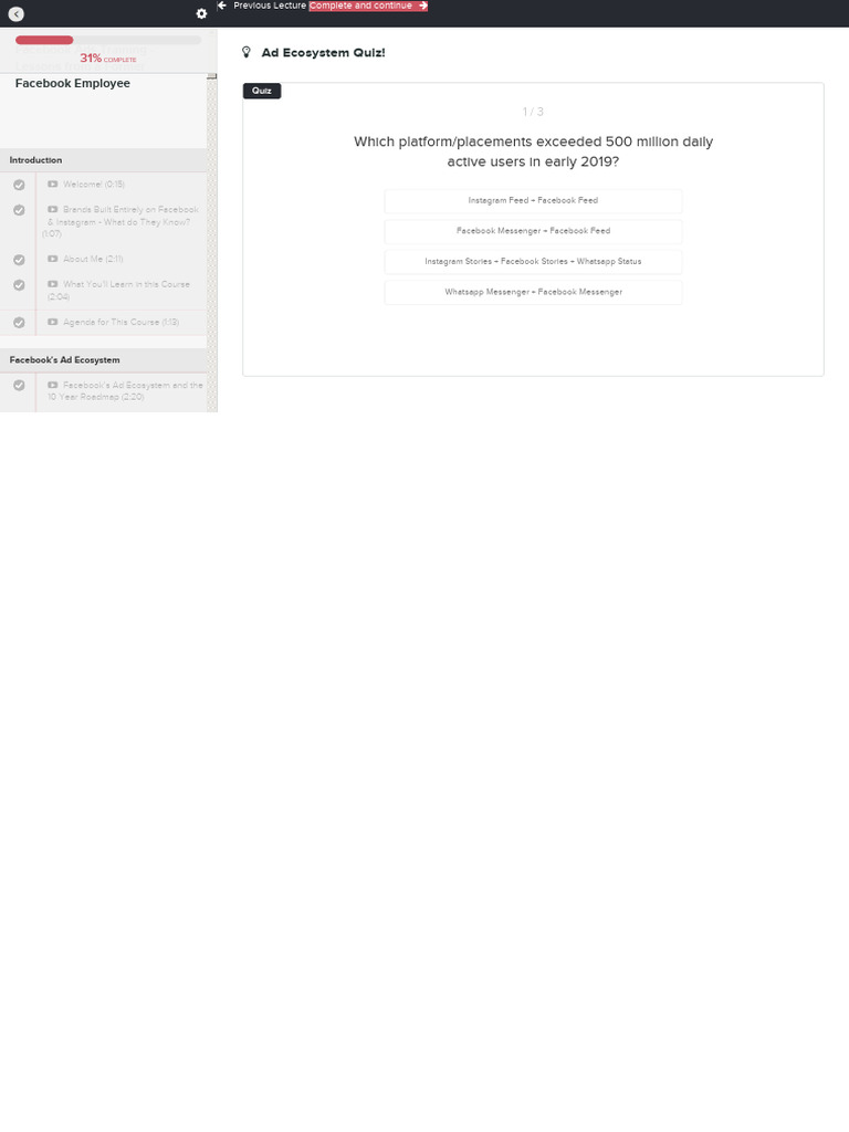 07-Ad Ecosystem Quiz! - Khalid H's Facebook Marketing School | PDF