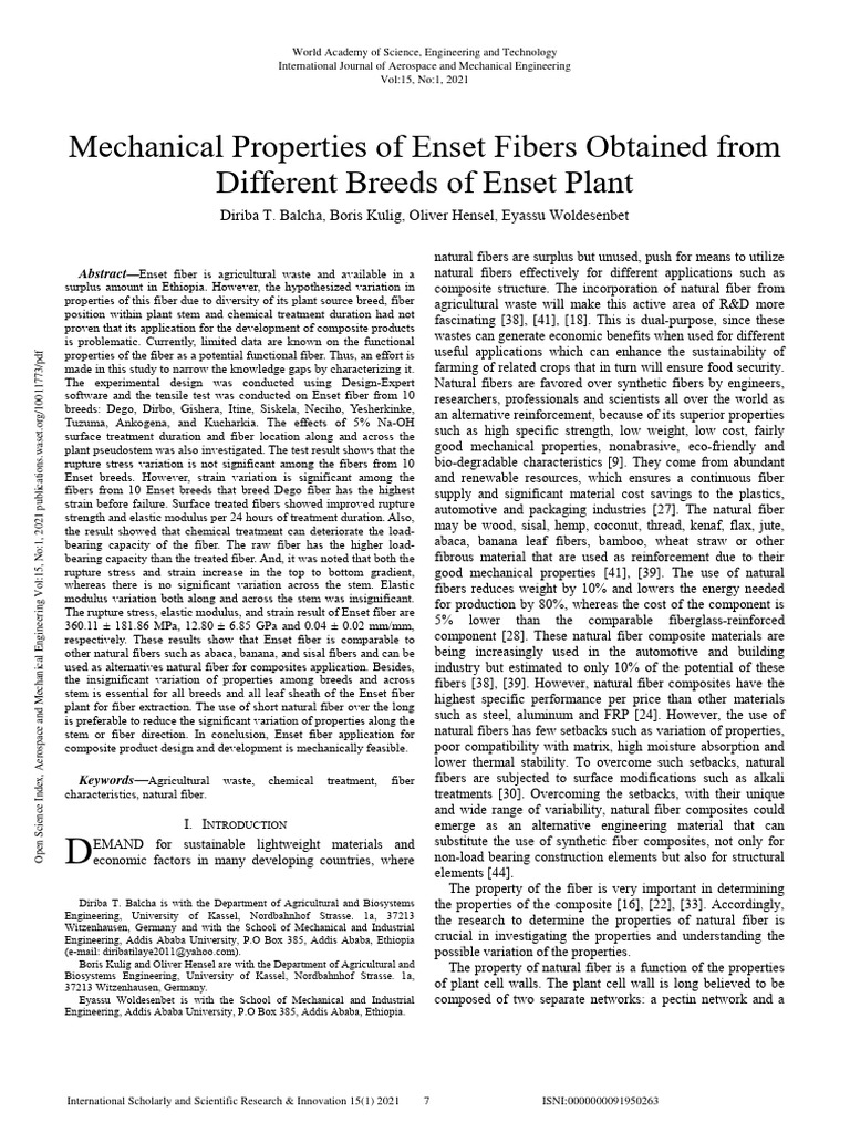 Mechanical Properties of Enset Fibers Ob | PDF | Fibers | Composite ...