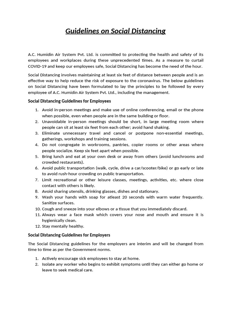 Social Distancing Guidelines for Employees | PDF