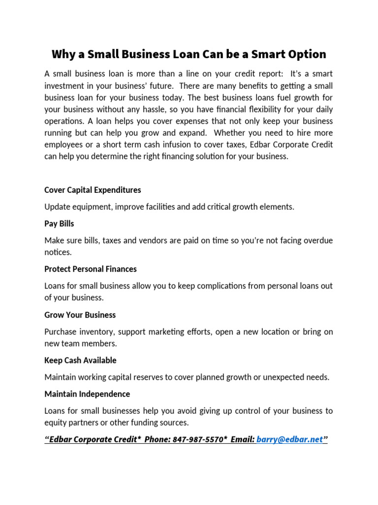 Benefits of Small Business Loans | PDF