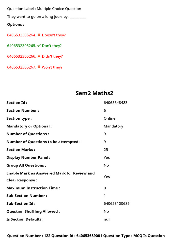 Sem2 Maths2 | PDF | Multiple Choice | Linear Algebra