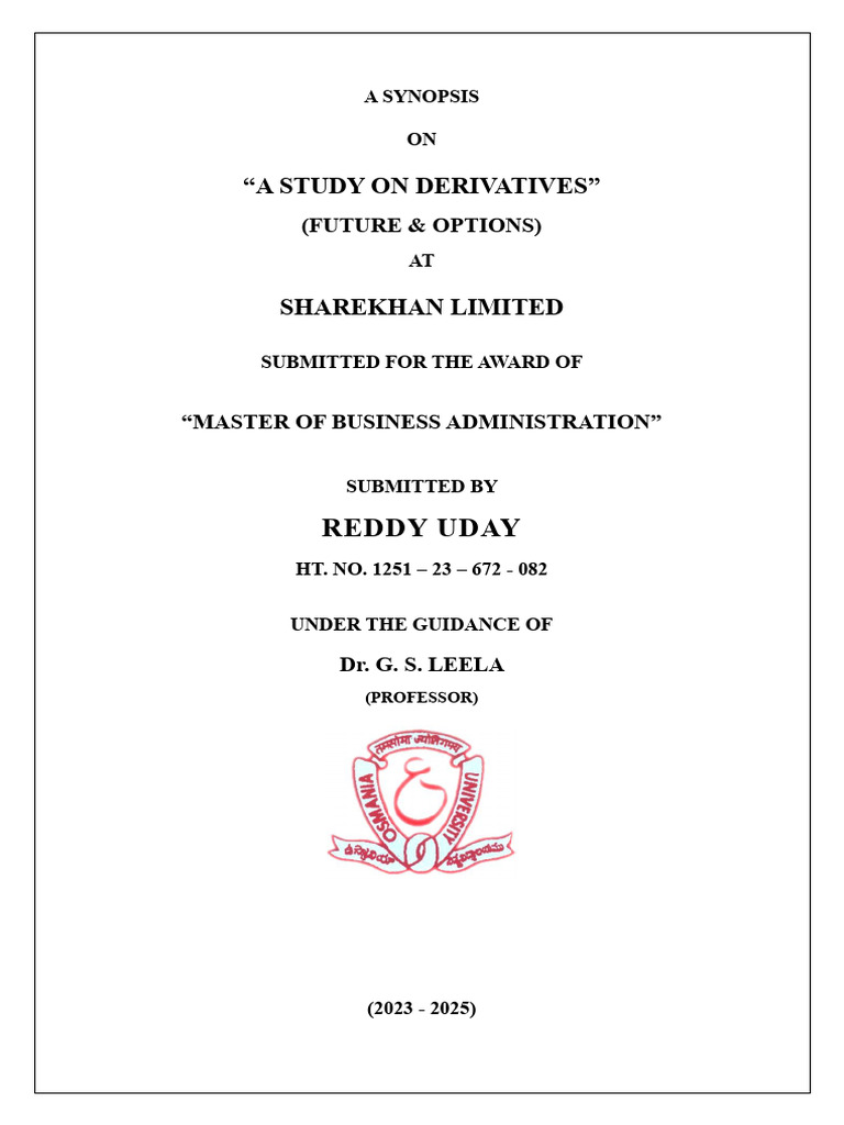 Synopsis - Reddy Uday | PDF | Futures Contract | Derivative (Finance)