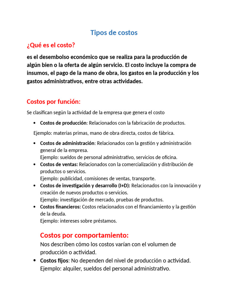 Clasificación de Costos Empresariales | PDF | Costo | Business