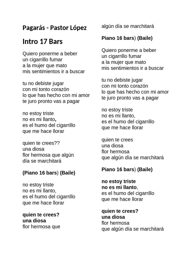 Pagarás - Pastor López: Letra y Sentimientos | PDF