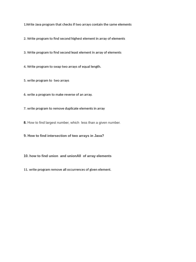 Coding skills arrays questions pdf