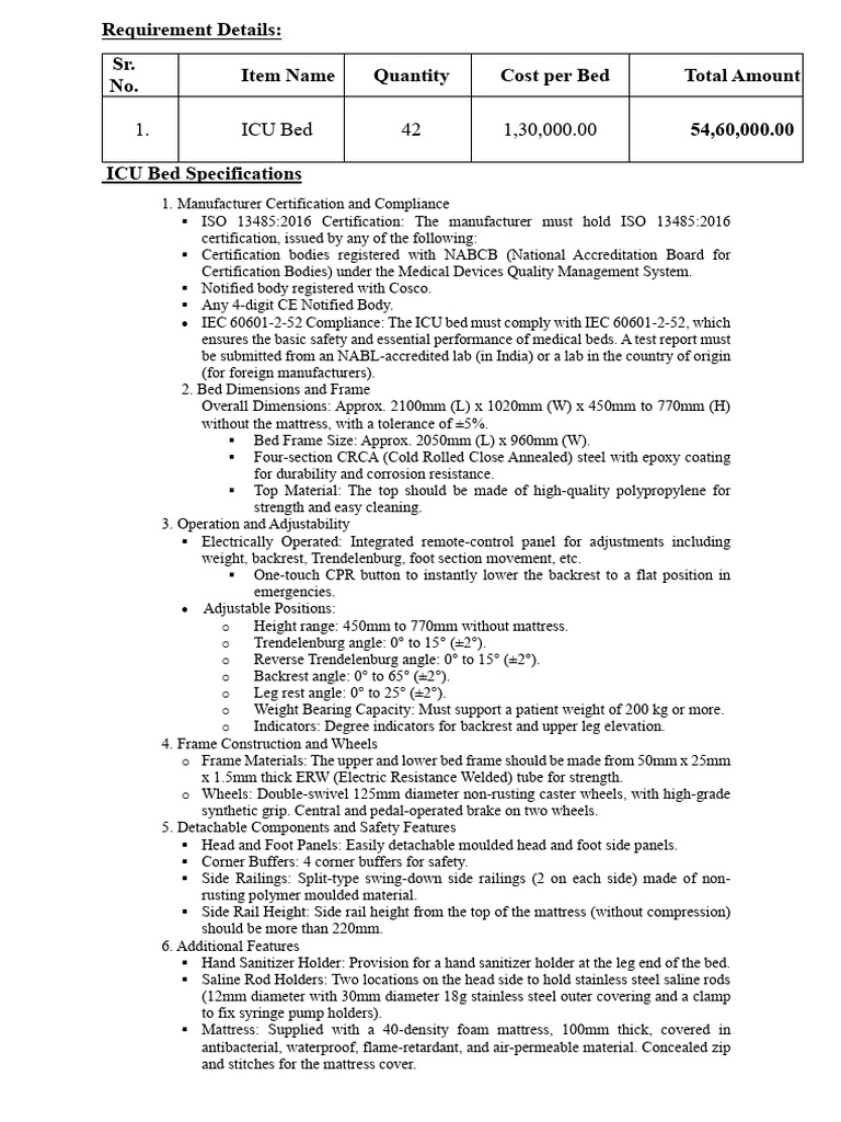 Icu Bed File | PDF | Mattress | Intensive Care Unit