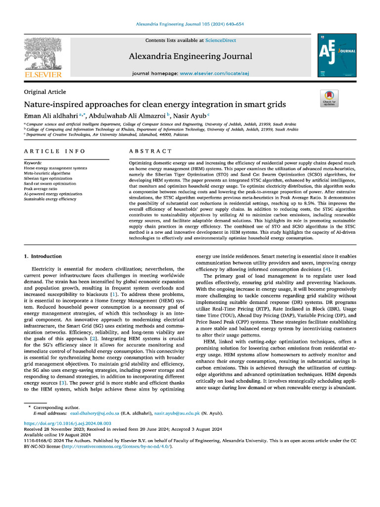 Nature-Inspired Approaches For Clean Energy Integration in Smart Grids ...