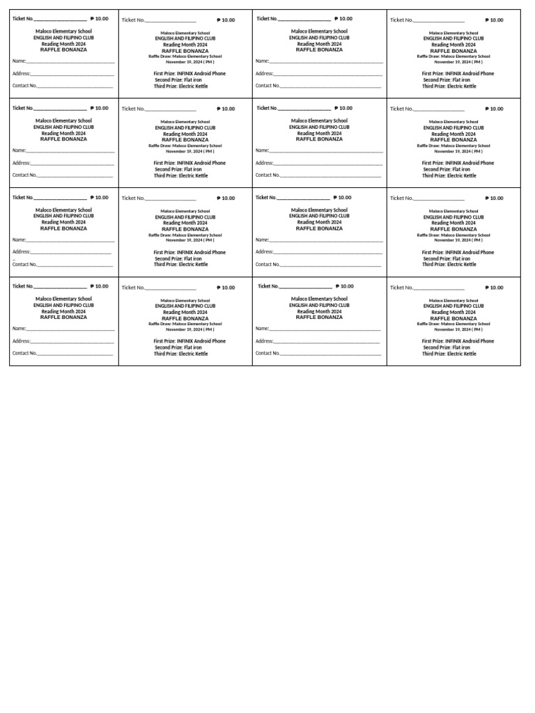 Raffle Ticket Reading Month | PDF