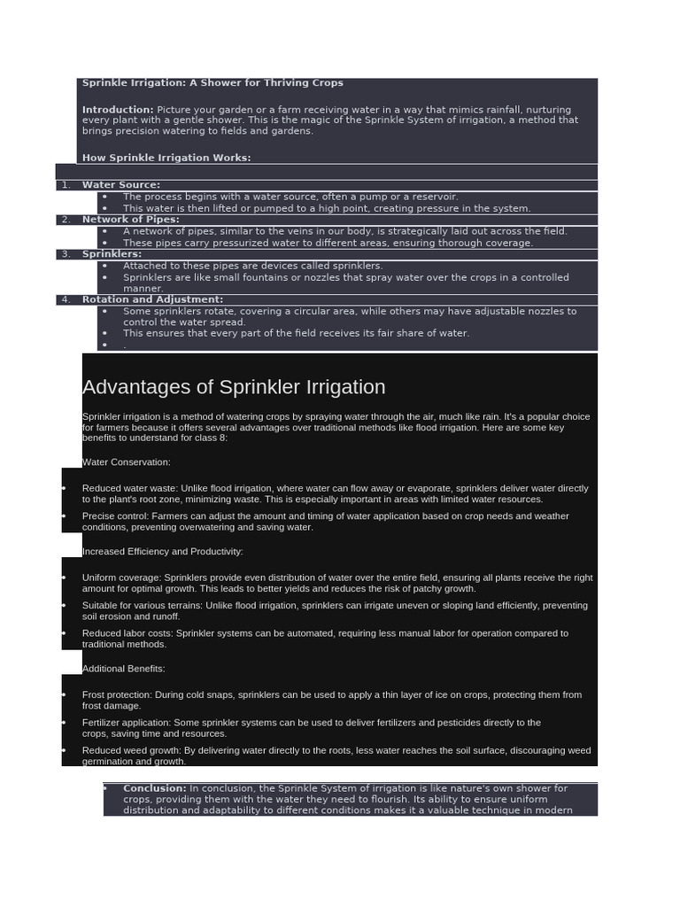 Sprinkle Irrigation | PDF | Irrigation | Water Conservation