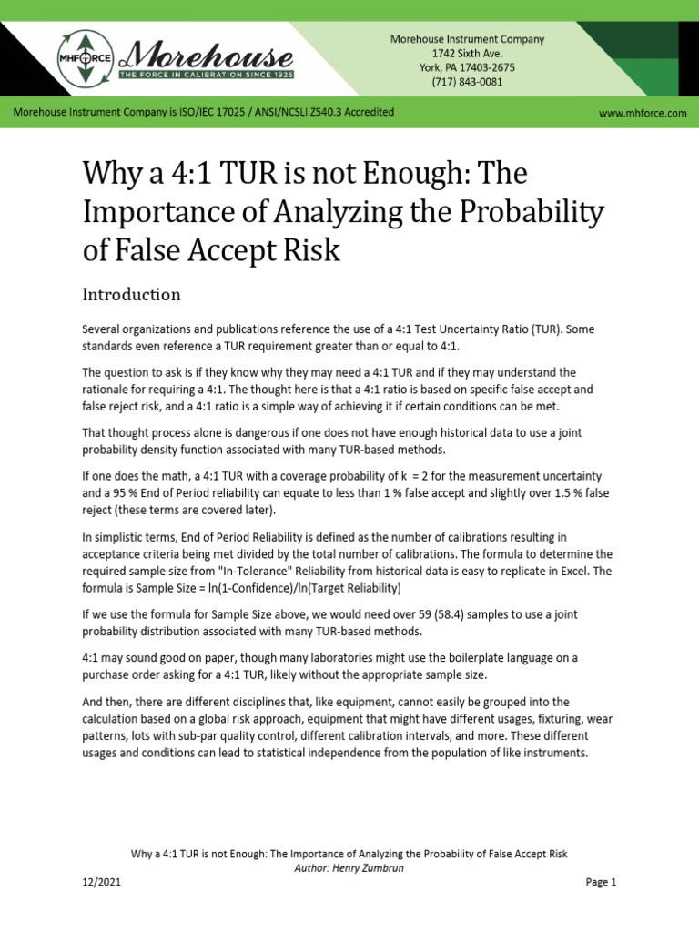 Analyzing TUR: Beyond 4:1 Ratios | PDF | Risk | Calibration