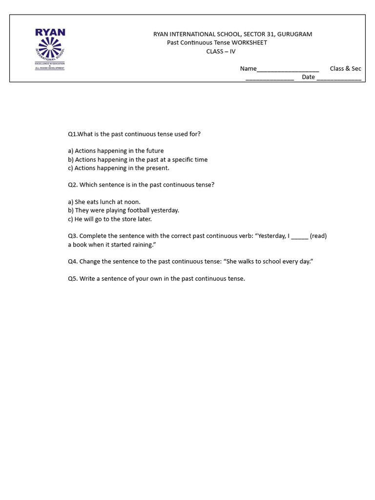 EXERCISE ON PAST CONTINUOUS TENSE FOR GRADE 4 visual data 8