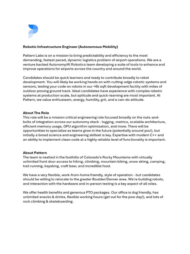Pattern Labs - Robotic Infrastructure Engineer | PDF
