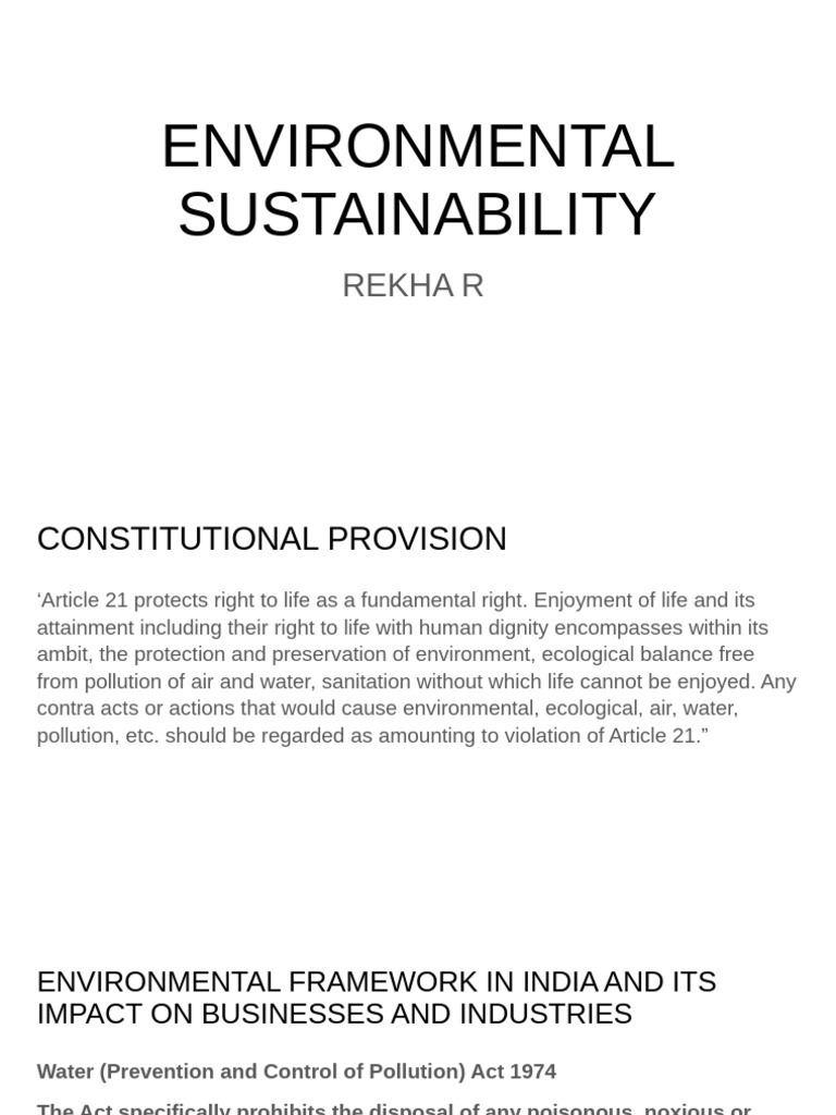 Environmental Sustainability Laws in India | PDF | Pollution ...