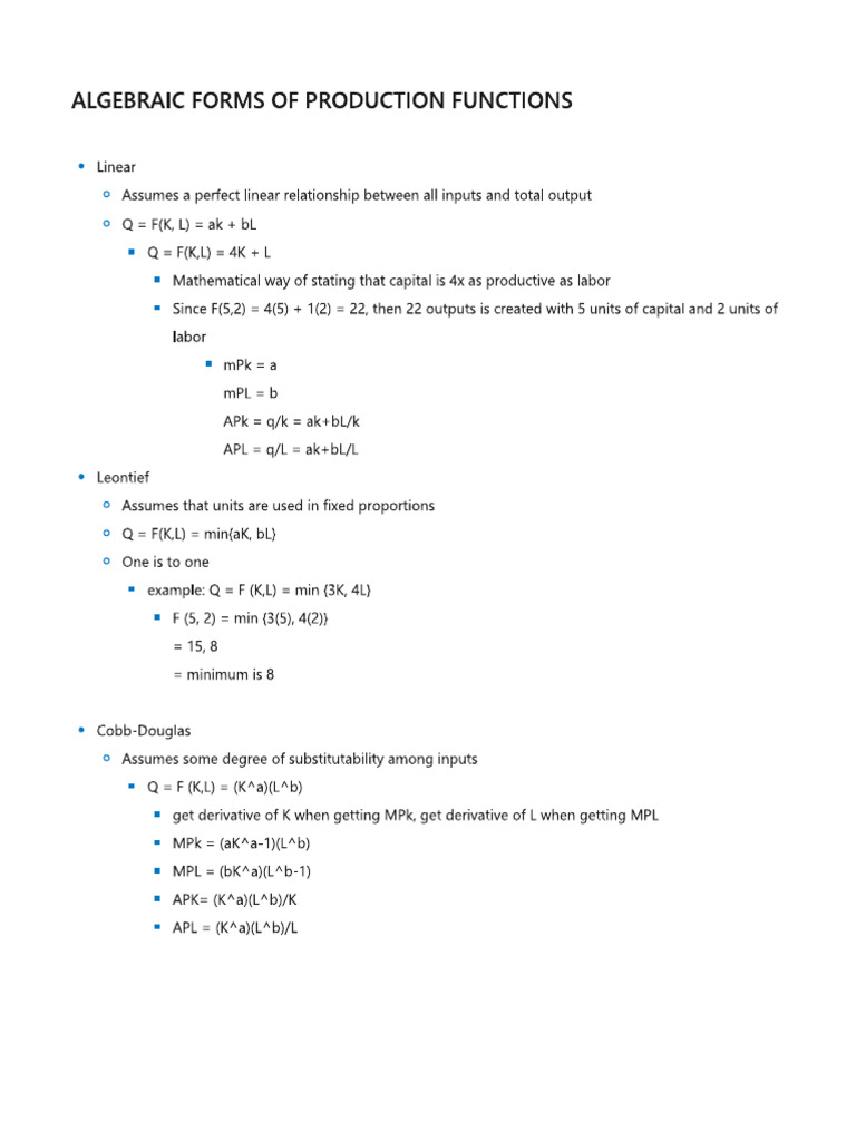 Algebraic Forms of Production Functions | PDF