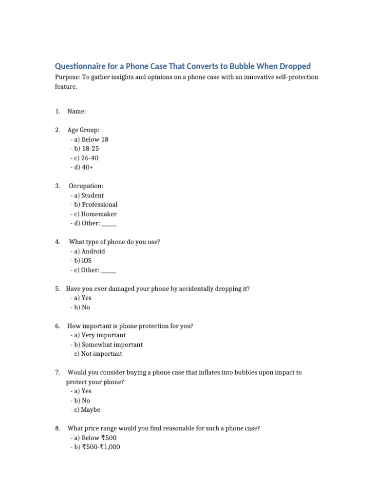 Phone Case Bubble Protection Survey | PDF