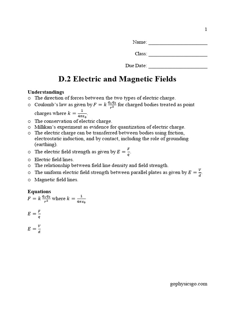 D.2 Electric and Magnetic Fields Version 2 | PDF | Electric Field ...