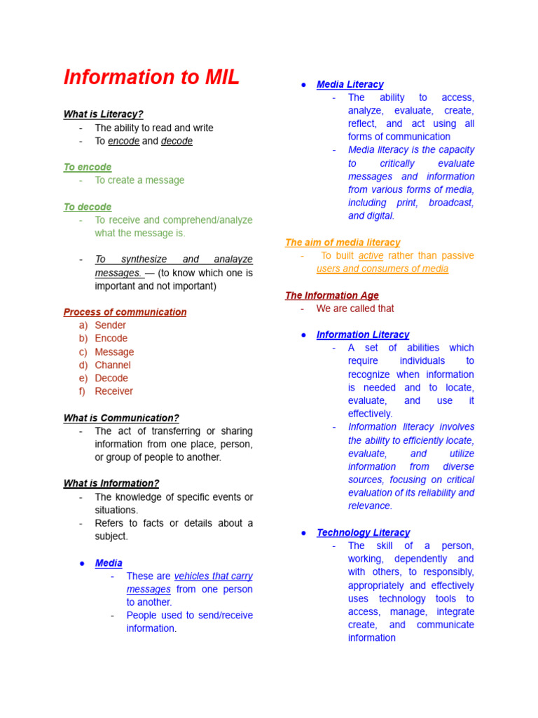 Media and Information Literacy Notes | PDF | Information | Communication