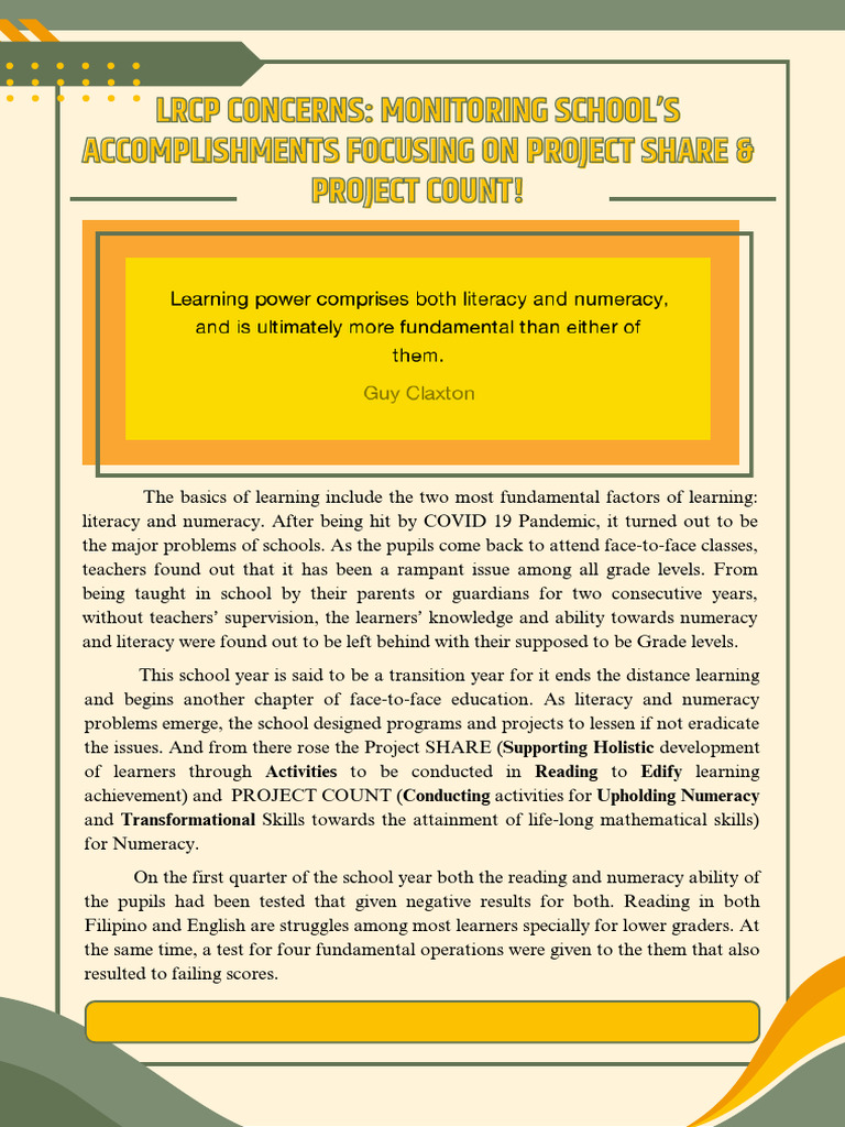 Monitoring Project SHARE & COUNT Results | PDF | Literacy | Teachers