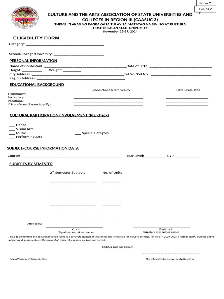 CAASUC Eligibility Form 2024-2025 | PDF