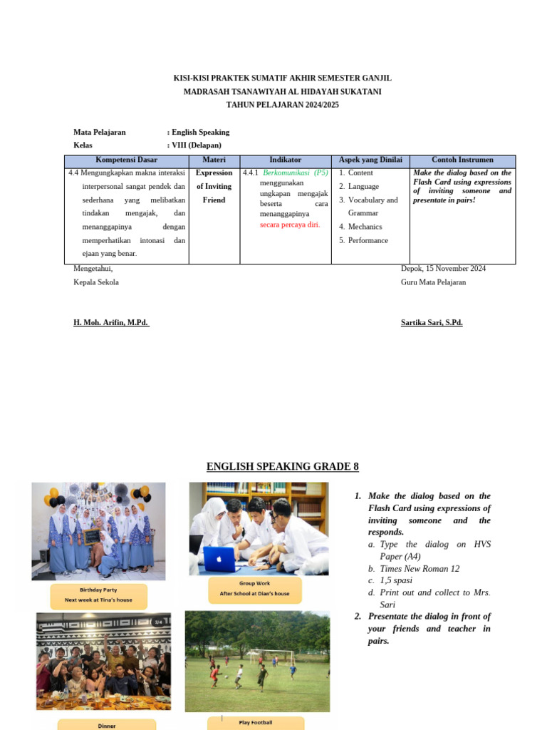 English Speaking Assessment Grade 8 | PDF | Human Communication ...