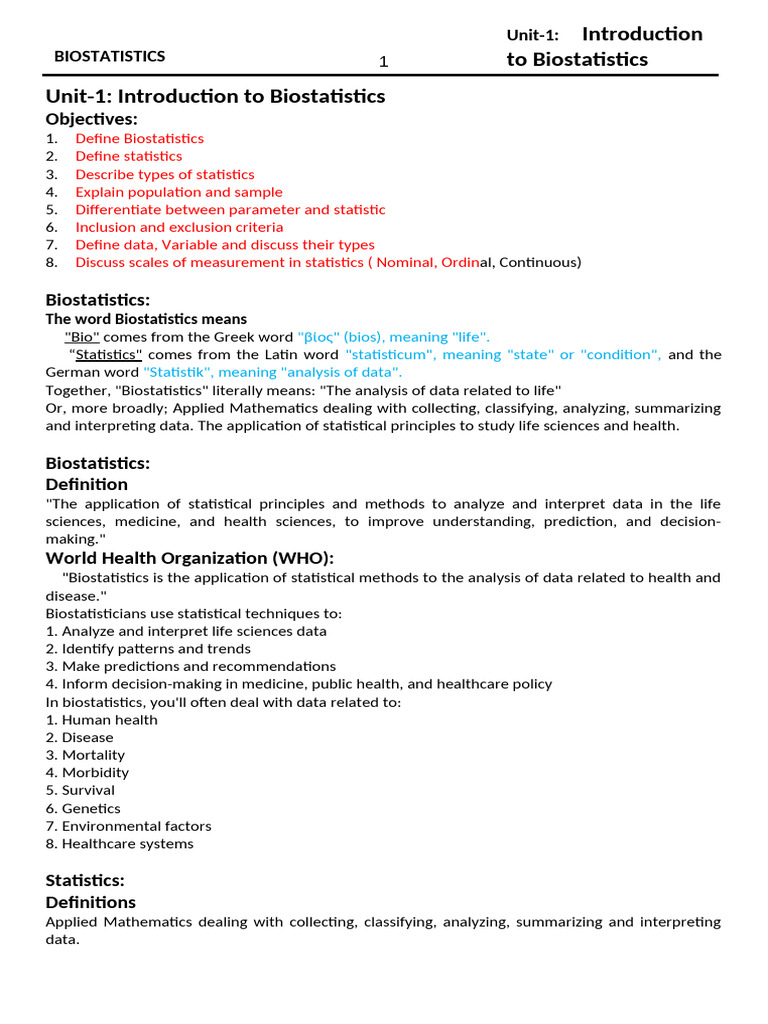 Introduction to Biostatistics Concepts | PDF | Statistics | Biostatistics