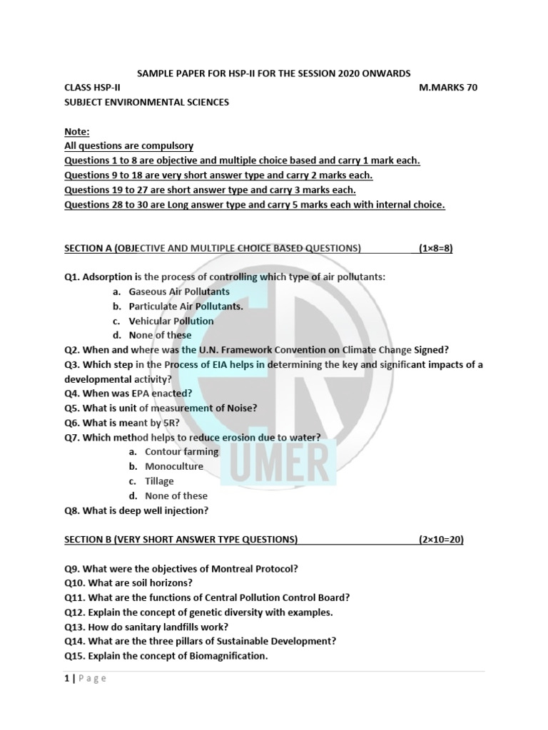 EVS Modelpaper12th | PDF | Pollution | Waste
