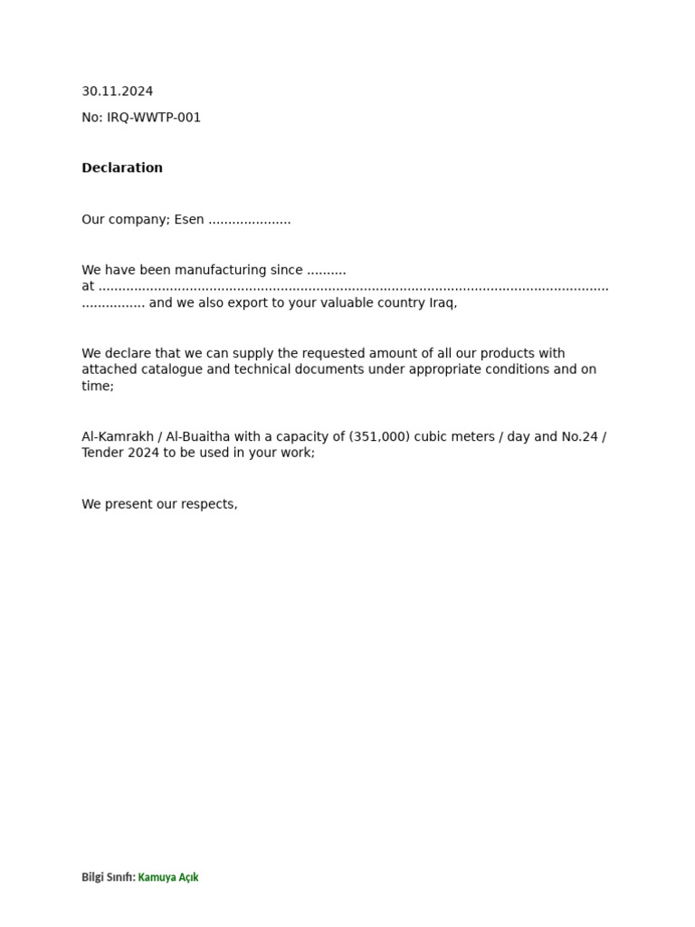 Supply Declaration for Iraq | PDF