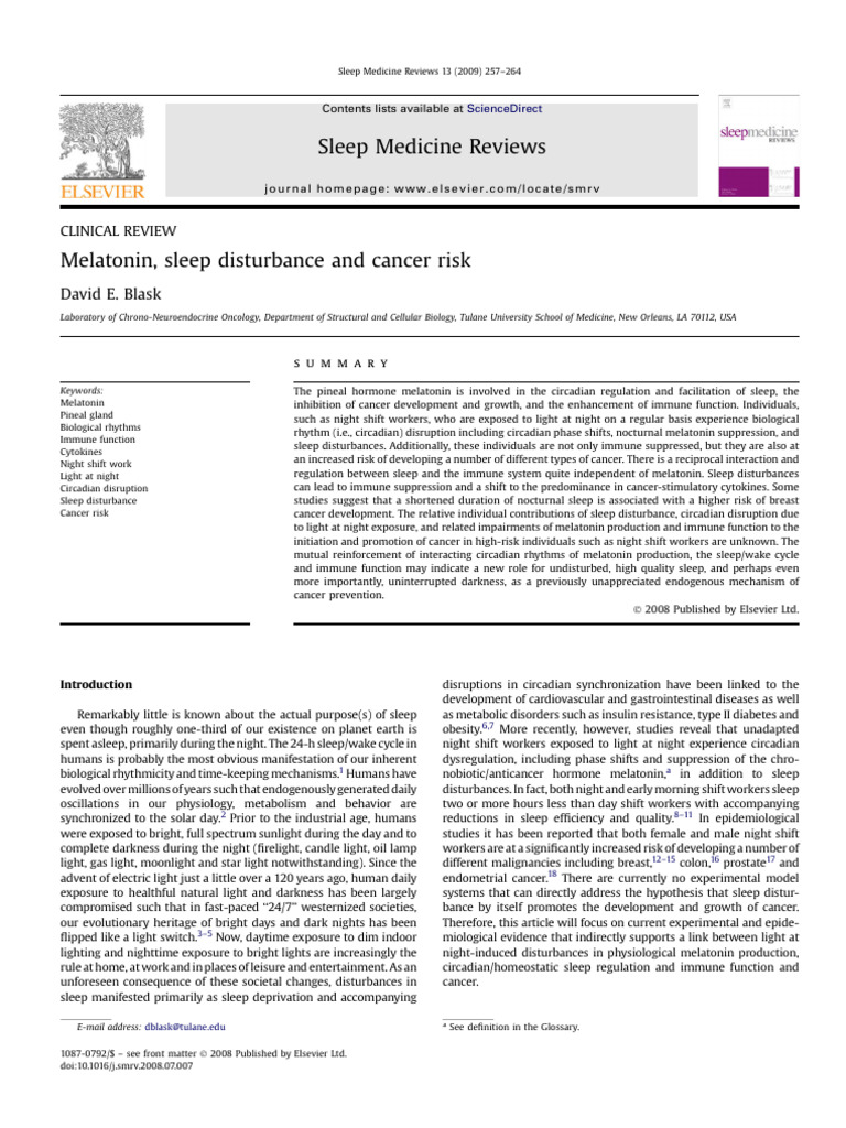 Melatonin, Sleep Disturbance and Cancer Risk | PDF | Circadian Rhythm ...