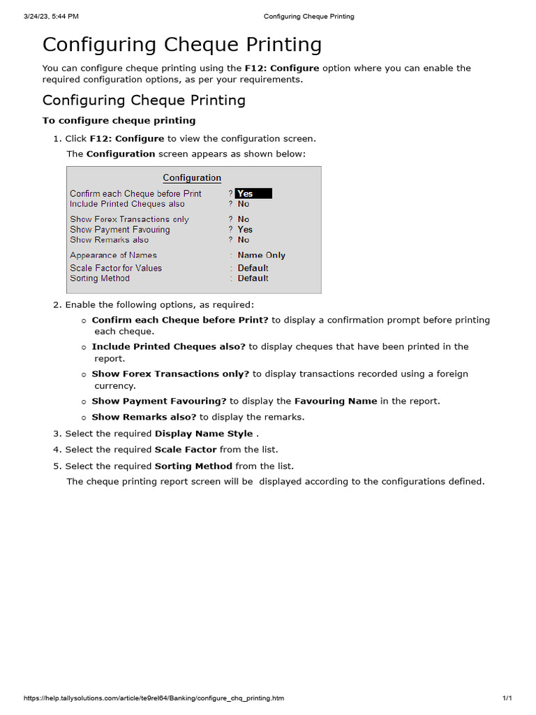 Configuring Cheque Printing | PDF