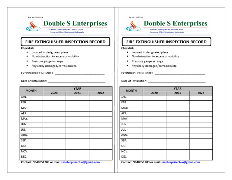 Fire Extinguisher Inspection Checklist | PDF