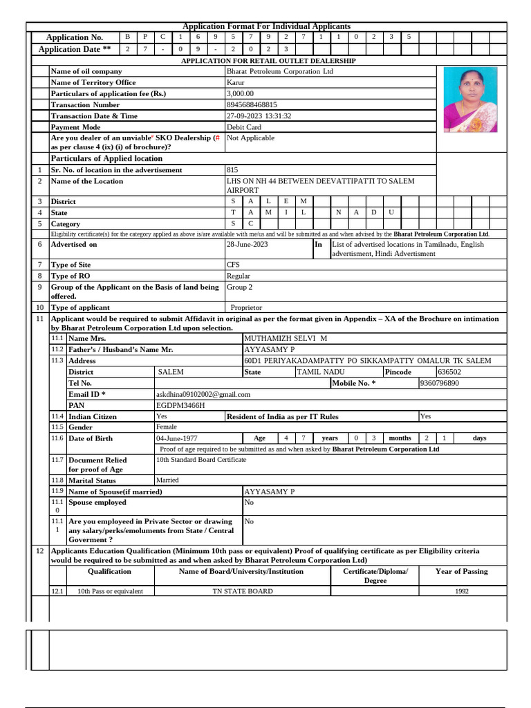 Application Form BPC16957927110235 | PDF