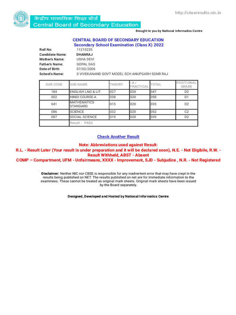 Secondary School Examination (Class X) 2022 | PDF | Educational Stages ...