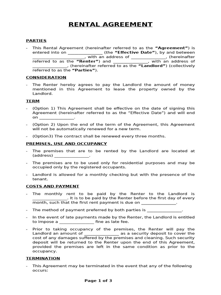 Residential Rental Agreement Template | PDF | Renting | Lease