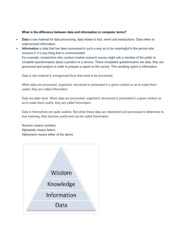 What is the difference between data and information in computer terms pdf
