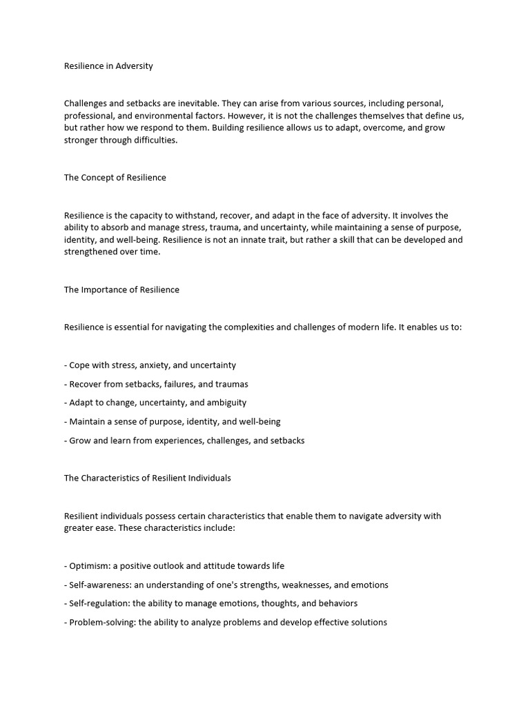 Building Resilience in Adversity | PDF | Psychological Resilience ...