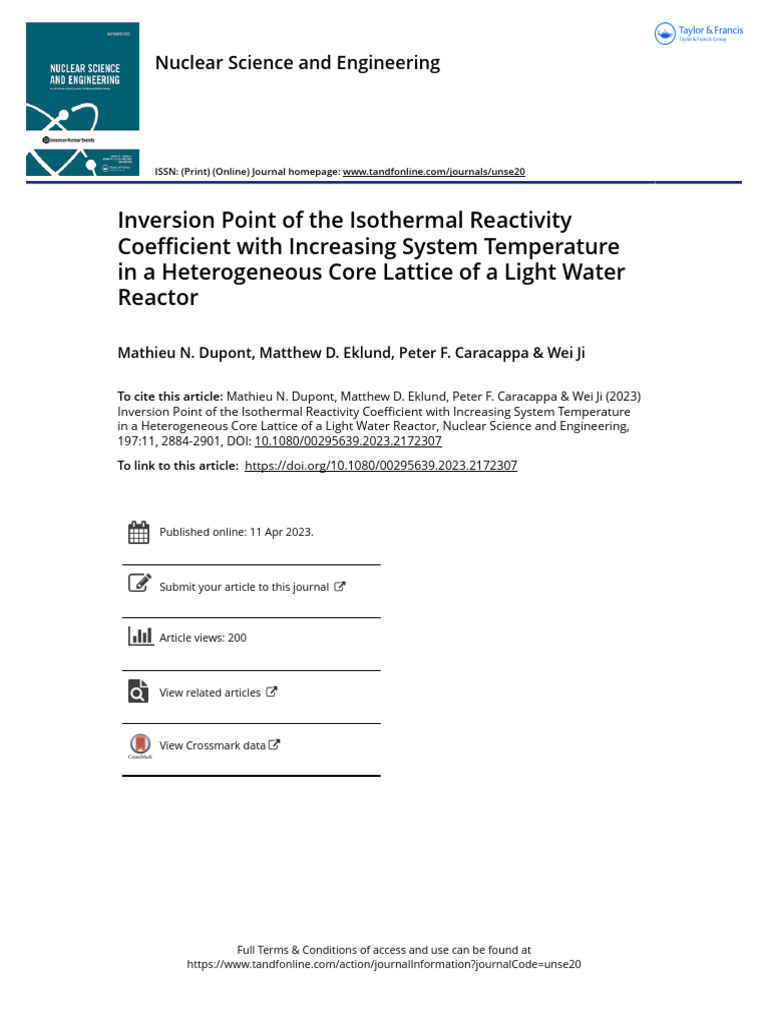 Inversion Point of The Isothermal Reactivity Coefficient With ...