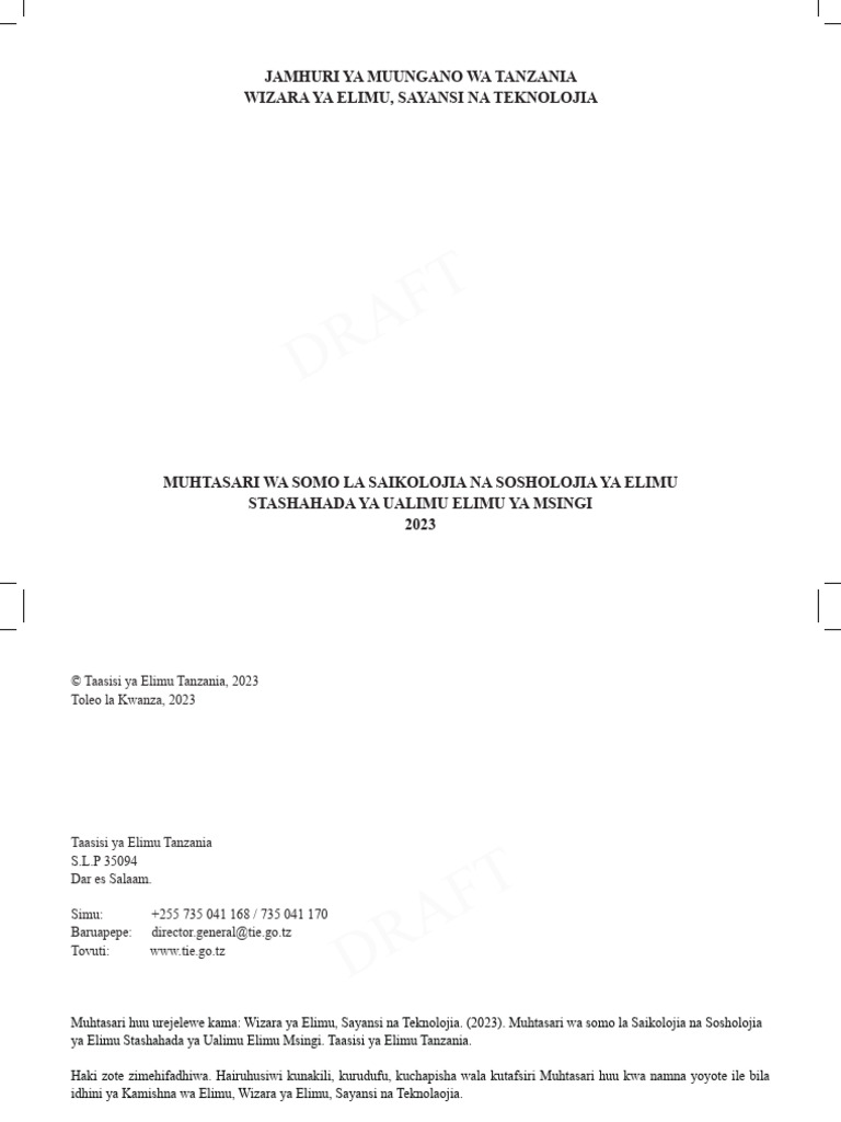 Saikolojia Na Sosholojia - Elimu Ya Msingi Final | PDF
