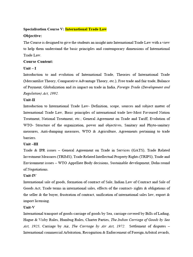 International Trade Law Course Overview | PDF | World Trade ...