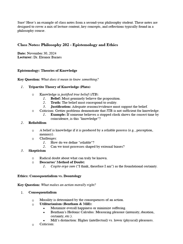 Philosophy Year Notes | PDF | Knowledge | Epistemology