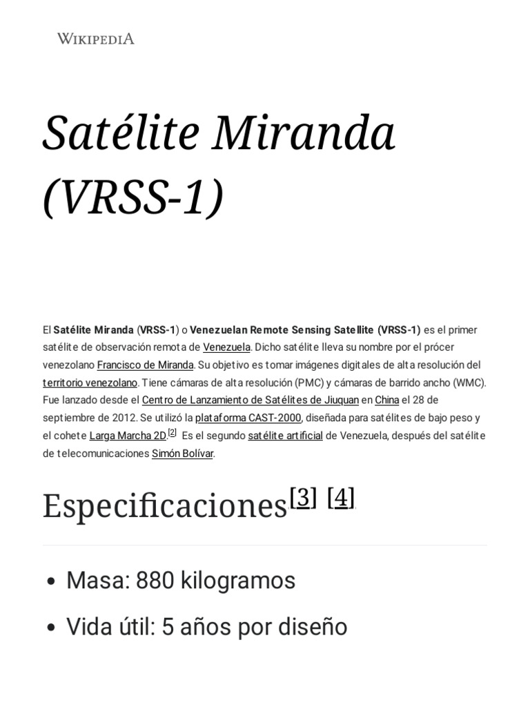 Satélite Miranda (VRSS-1) de Venezuela | PDF | Tecnología espacial | Vuelo
