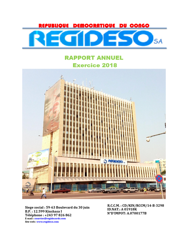 Rapport Annuel 2018 REGIDESO RDC | PDF | Produit intérieur brut | Business