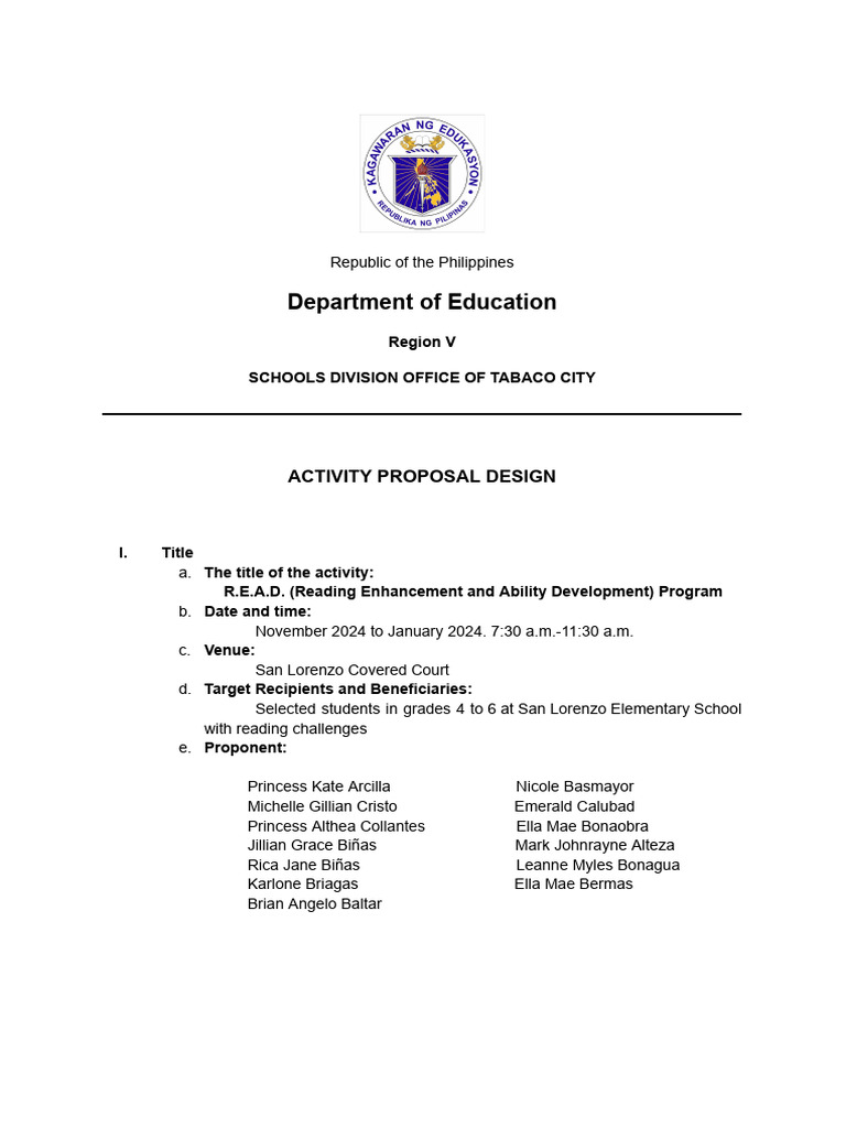 R.E.A.D. Program Proposal for Students | PDF | Literacy | Reading ...