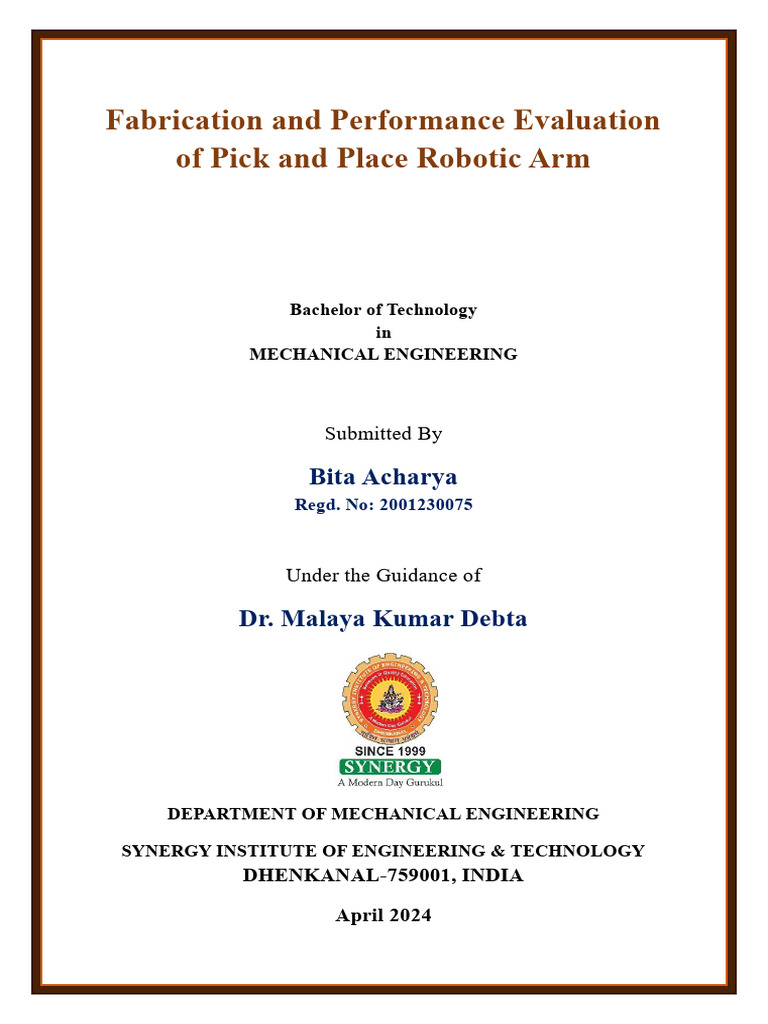 Fabrication and Performance Evaluation of Pick and Place Robotic Arm ...