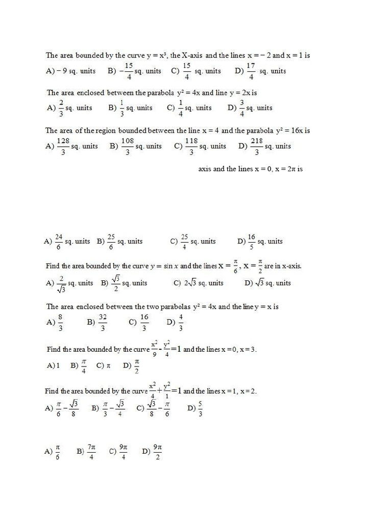 Definite Integration Area Problems | PDF | Analytic Geometry ...