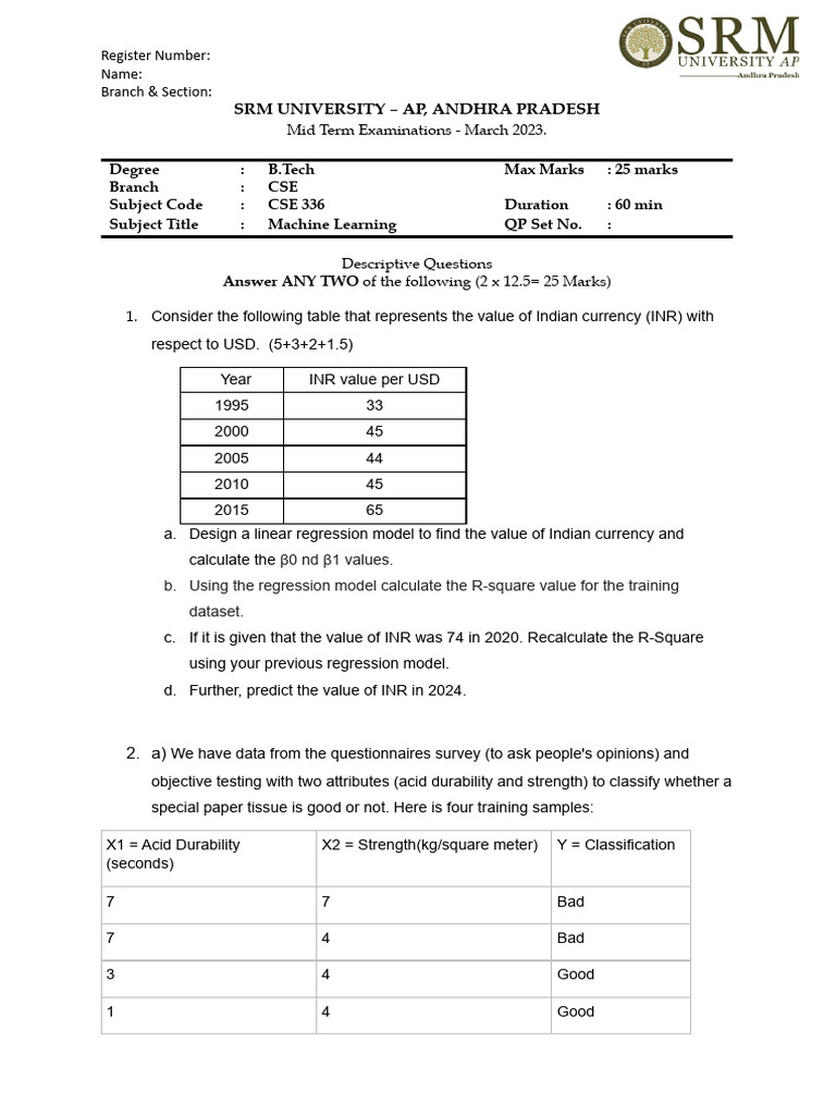 CSE 336 (Full 25) - MId | PDF | Multivariate Statistics | Machine Learning