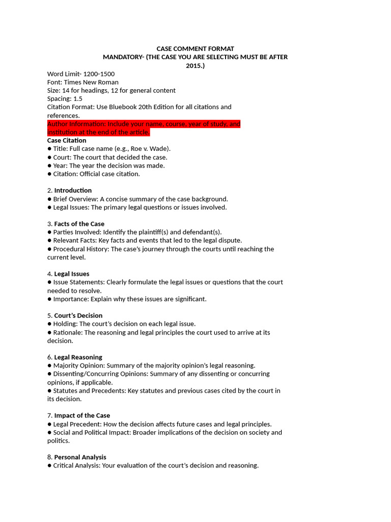 Case Comment | PDF | Precedent | Case Citation