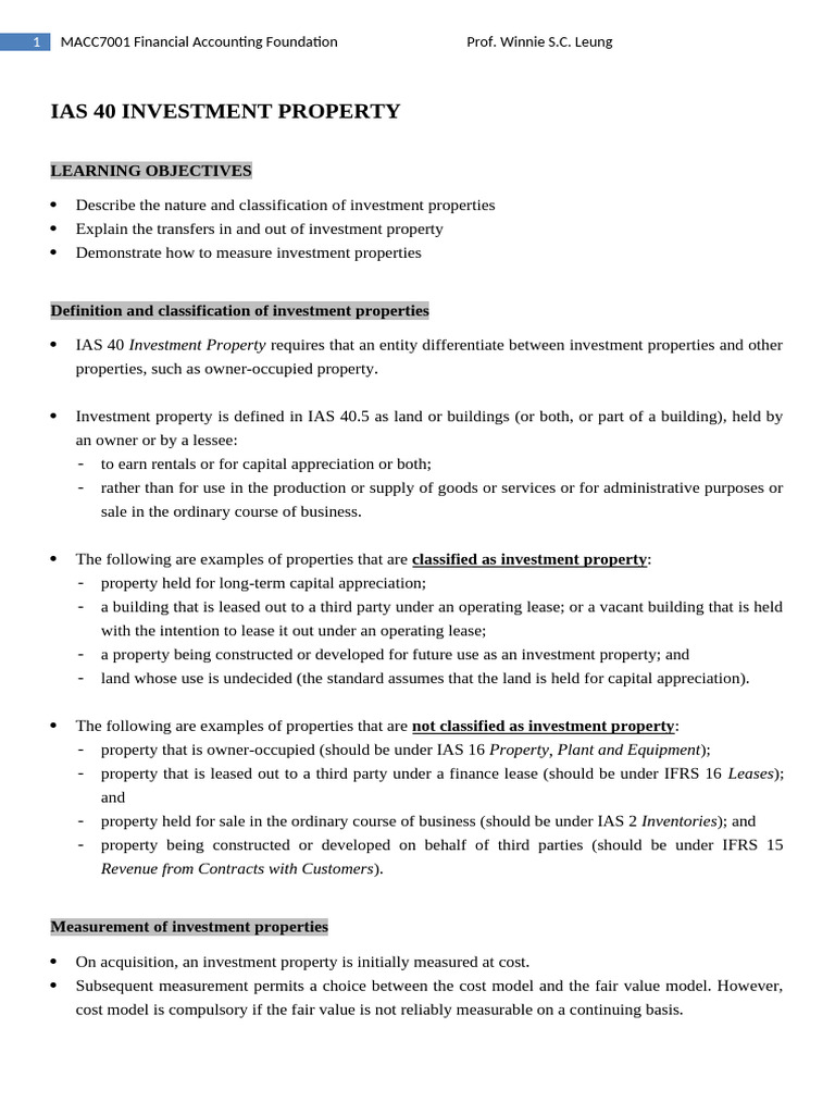 IAS 40 Investment Property Overview | PDF | Fair Value | International ...